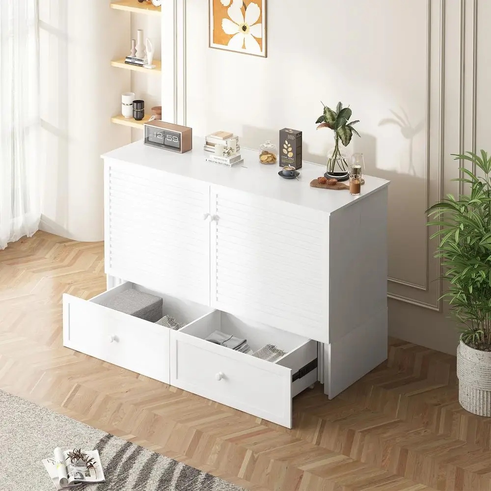 Queen Murphy Bed with Mattress Included, Murphy Bed Cabinet with Storage Drawer, Charging Station, Headboard, Space Saving Wall