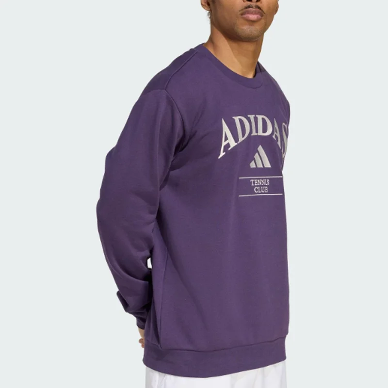 Men adidas KA0995 Dark Purple Big Arch ADIDAS Logo Crew Neck Long Sleeve Tee Soft Casual Sport Daily Street Outfit Top Wear