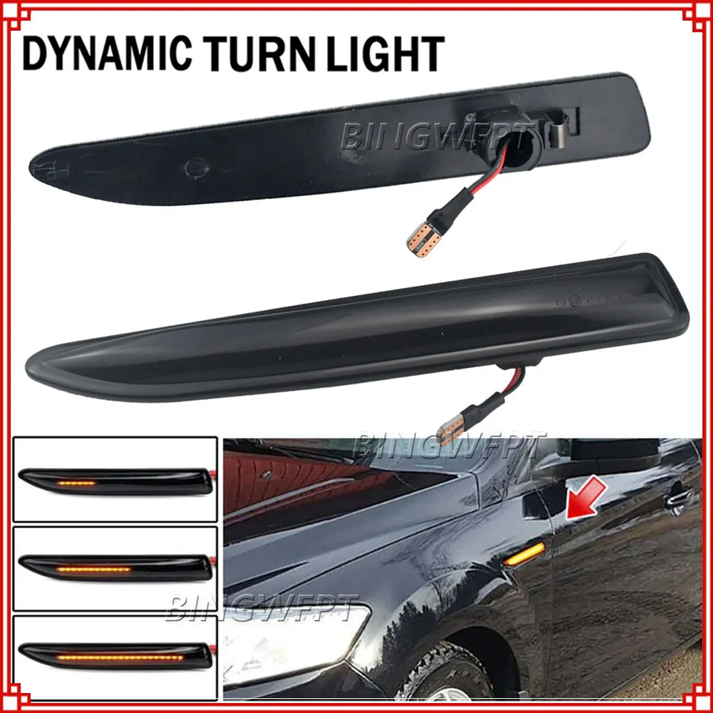 2PCS Car Dynamic Led Side Marker Blinker Lamp Turn Signal Light For Ford Mondeo Mk4 Hatchback Saloon Estate (BA7) 2007-2015