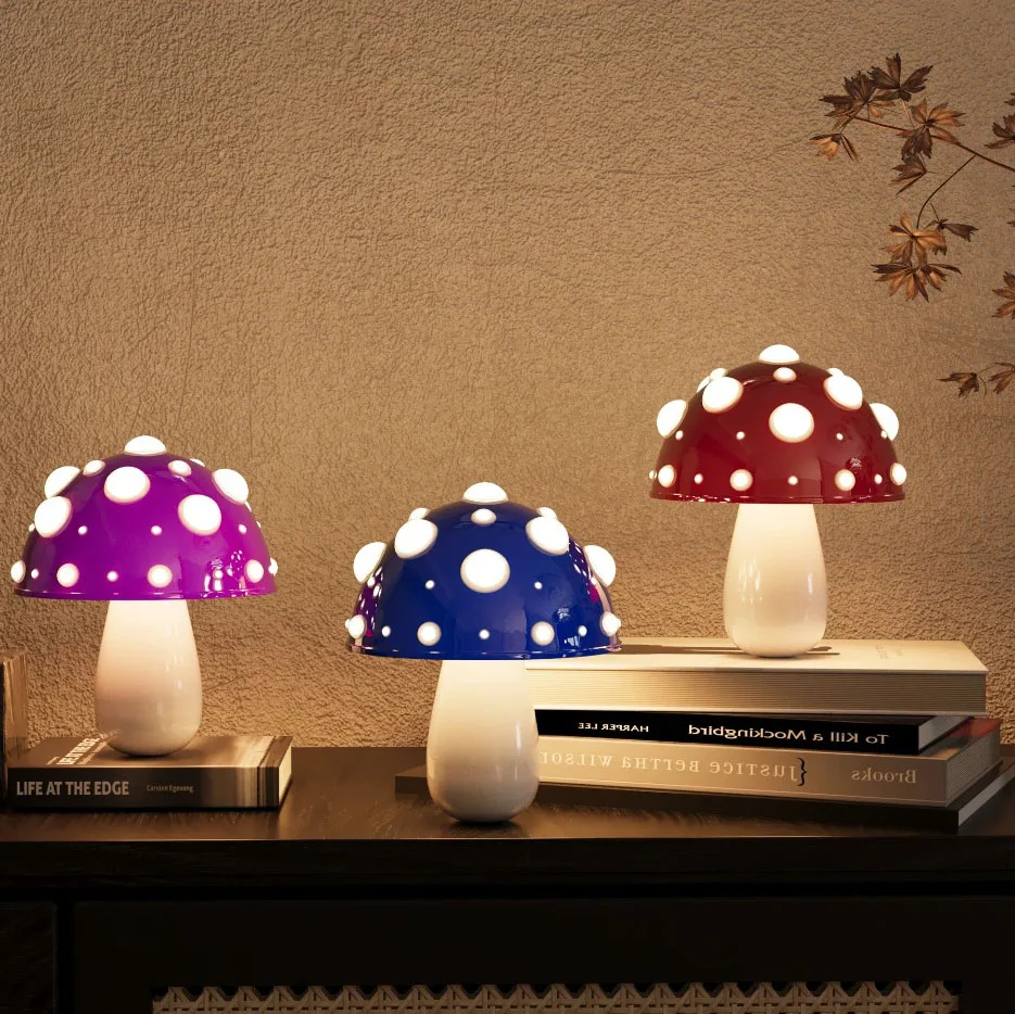 Modern creative mushroom table lamp, living room bedroom bedside ambient light, rechargeable night light, ins decorative light