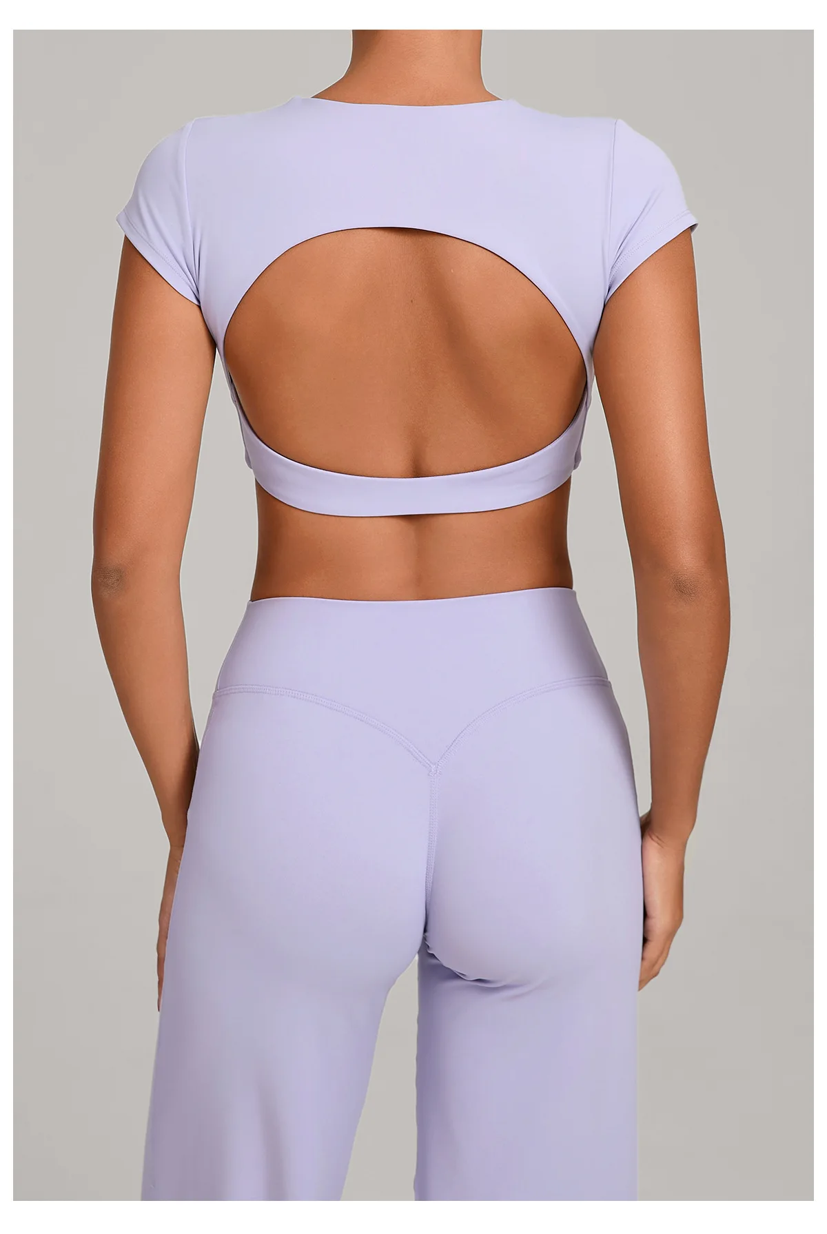 Gym Workout Clothes Backless Running Sports Top Double-layer Stitching No Chest Pad Yoga Wear Fitness Short Sleeve for Women