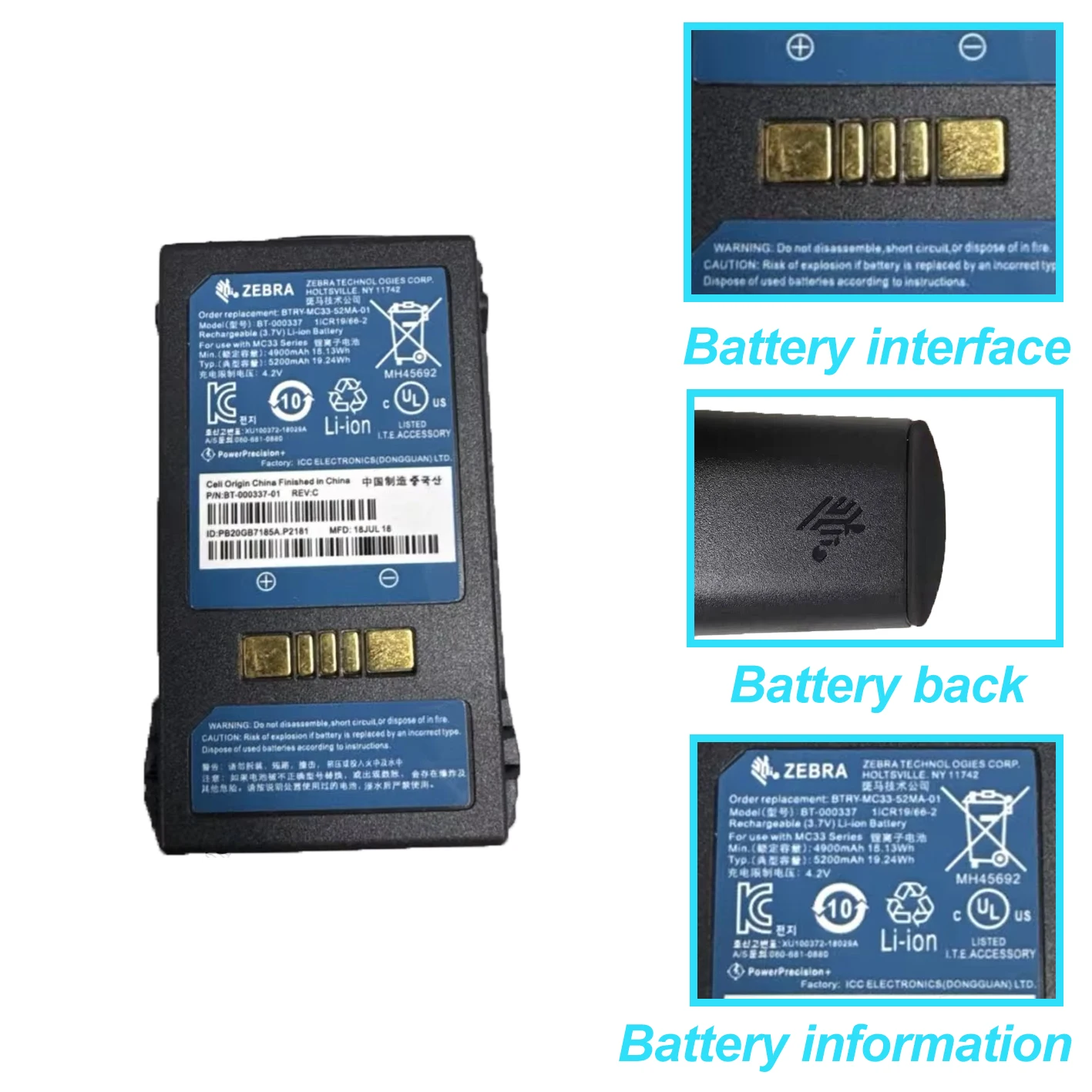 New BT-000337 3.6V 4900mAh Scan Gun Battery For ZEBRA MC33 MC330 MC3300 MC33N0 BTRY-MC33-52MA-01 BT-000338 BTRY-MC33-52MA-01