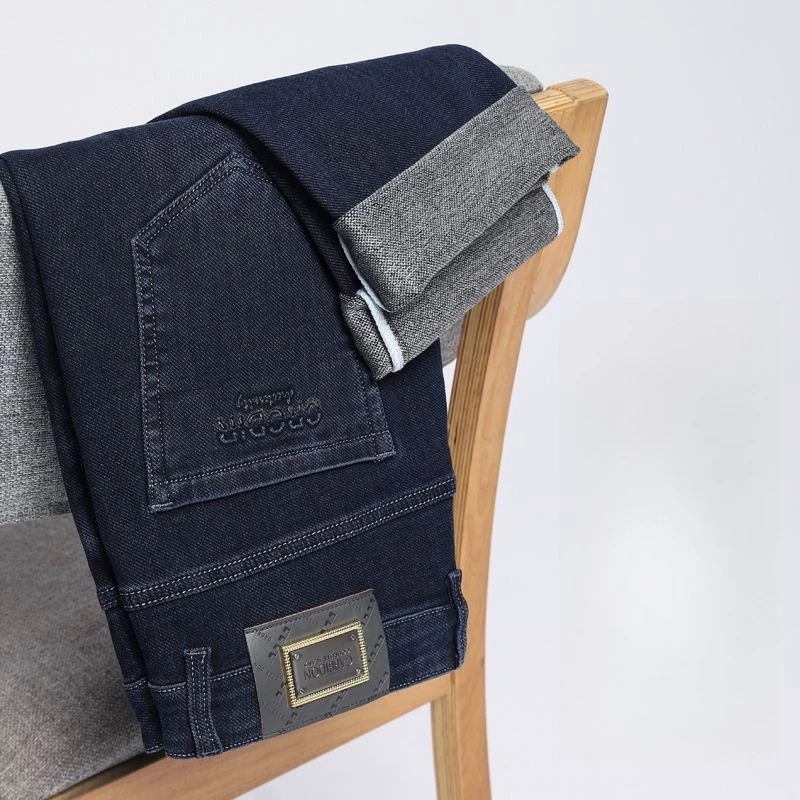 الرجال الدنيم السراويل الخريف الشتاء جديد عادية مطاطا السراويل الطويلة مستقيم الساق رجال الأعمال بناطيل كاجوال مريحة تناسب الجينز