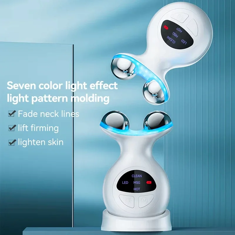 7色ledライトセラピーデバイス-ems美顔器ネックマッサージャー-スキンケア用-しわ除去、リフトアップ＆引き締め、顔と首の美容器具