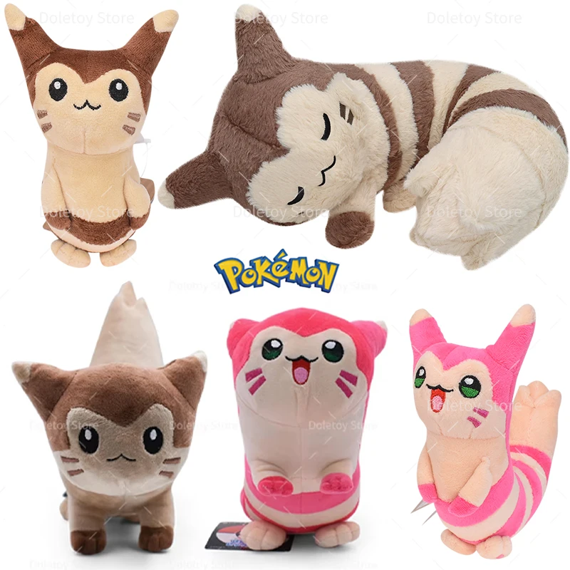 5 verschiedene Pokémon Furret Plüschtiere, niedliche glänzende Furret Plüschpuppe, weiche Cartoon-Anime-Elfenpuppe, Geburtstagsgeschenk für Kinder – Detail 1