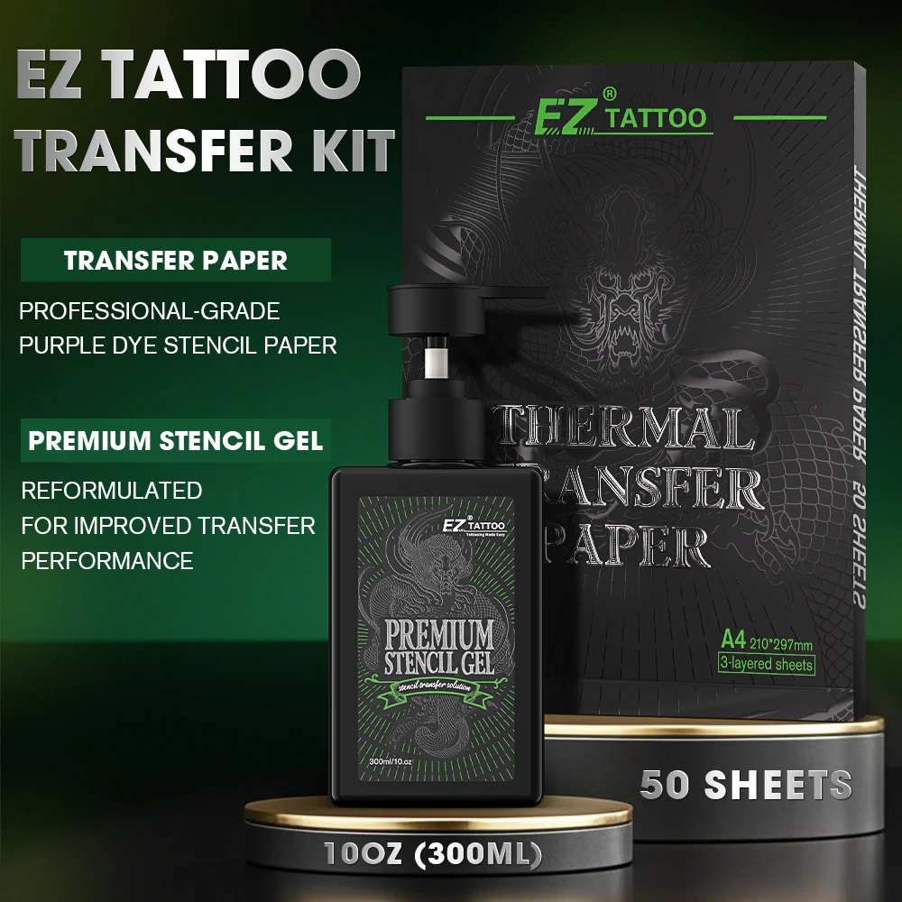

EZ Tattoo Transfer Kit With 300ML Transfer Gel 50pcs Transfer Paper A4 Size Tattoo Thermal Copier Stencil Papers