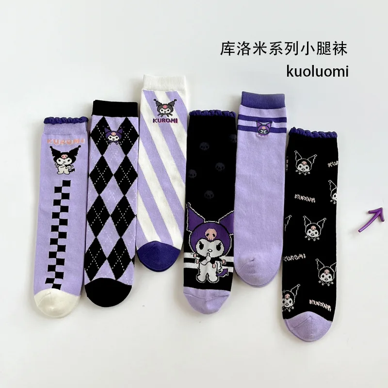 

Sanrio Kuromi Anime Knee High Socks for Children's Girls Kawaii Cartoon Kawaii Korean Style Comfort Trendy Student Socks Kids