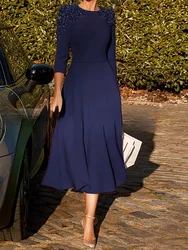 Prom Dress for Gala 3/4 Sleeves Crystal Elegant Mother of the Bride Dress A Line Beading vestidos para mujer Evening Dress 2025