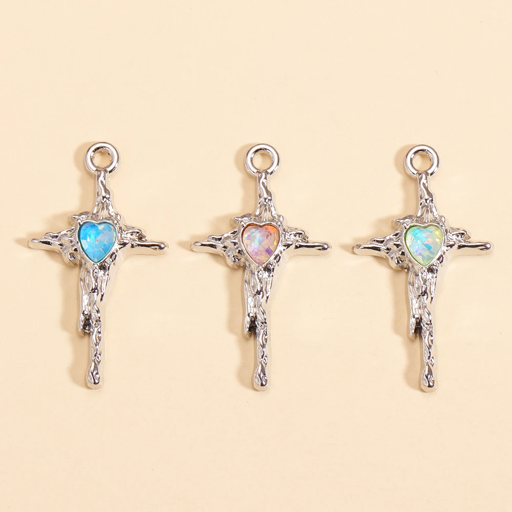 10 Stück Gothic Kristall Kreuz Anhänger versilbert Legierung Charms für Frauen Diy Herstellung Punk Ohrringe Halskette Anhänger Party Schmuck – Detail 1