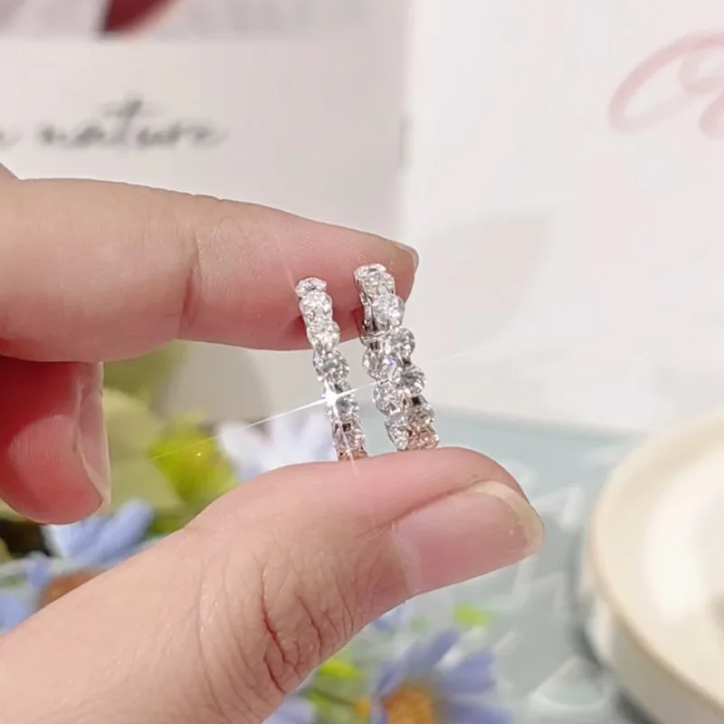 Lnkry Single Row 3mm Moissanite Earring 925 Sterling Silver Hoop Earrings For Women Huggies Jewelry With Moissanites Certificate