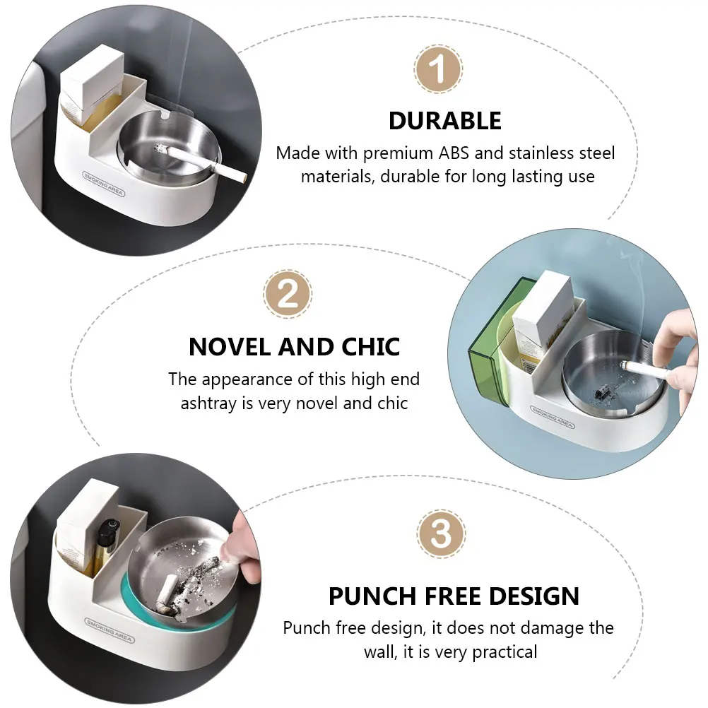 

1pc Wall-Mounted Ashtray Stainless Steel Creative Punch-Free Ash Holder Bathroom Wall Hanging Ash Container Simple Home