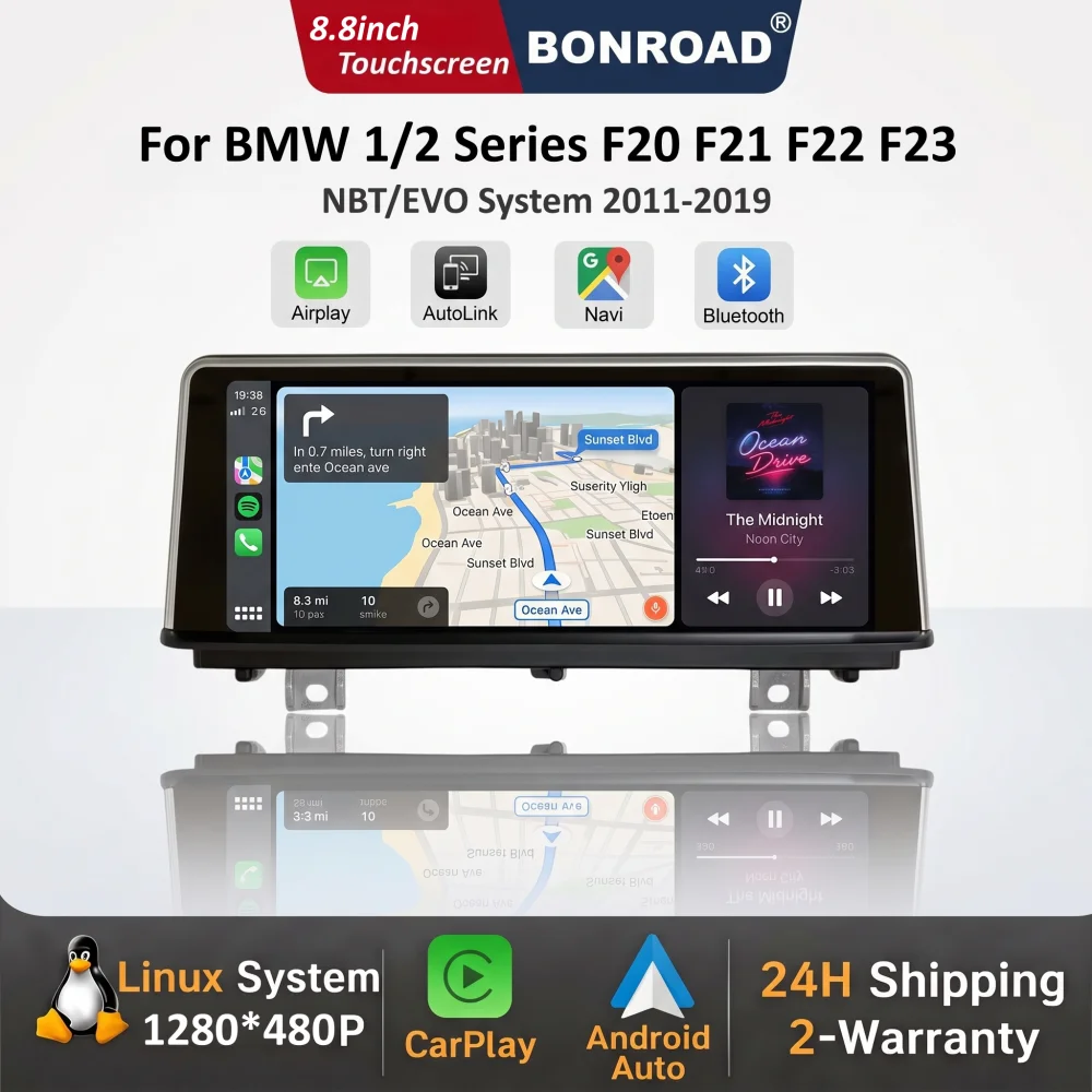 BONROAD, autoradio con CarPlay wireless e Android Auto, schermo da 8,8/10,25 pollici, per BMW Serie 1 e 2 (modelli F20, F21, F22, F23) prodotti dal 2011 al 2019, sistema NBT EVO, navigazione GPS,