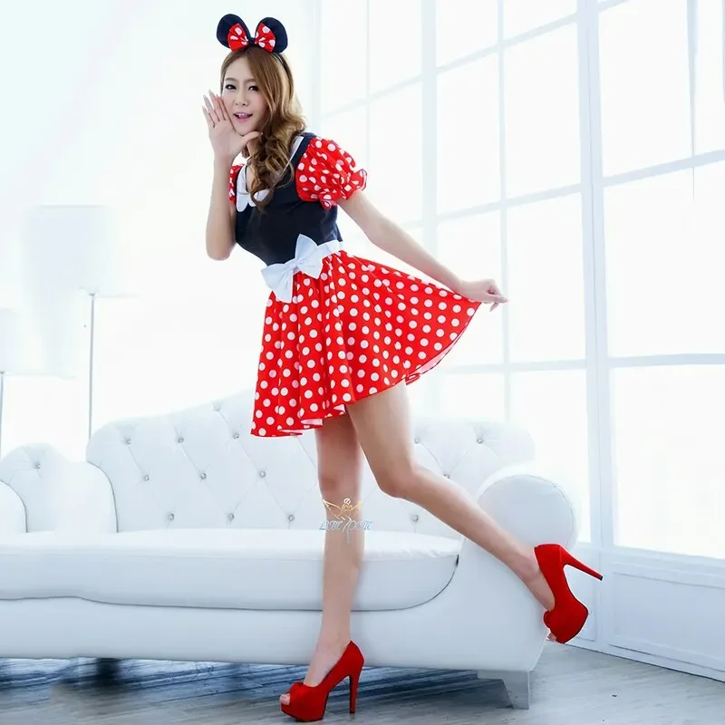 Disfraces de Navidad y Halloween para mujer, disfraz de Cosplay de ratón de dibujos animados con orejas, vestido de fiesta, uniforme para niña