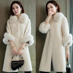 2024 Autumn/Winter New Imitation Sheep Fleece Coat Women Mid length Imitation Fox Fur Collar Particle Velvet Imitation Fur Coat5