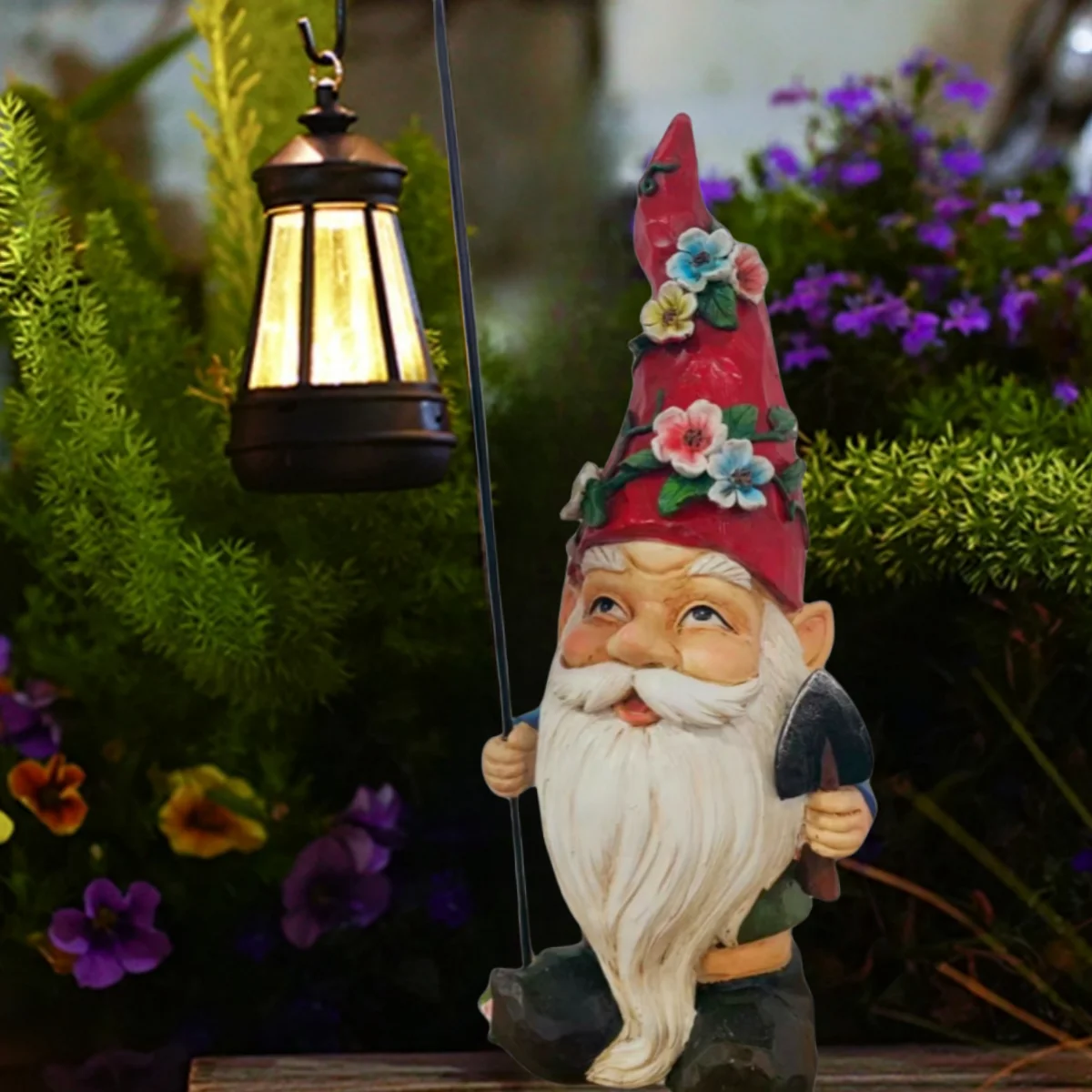 

Garden Gnomes Statue with Solar Lights, Solar resin dwarf holding bird and holding lantern statue light