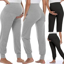 Spring Maternity Women's Casual Pants Premama Solid High Waist Strechy Lounge Trousers For Pregnant Women Joggers With Pockets