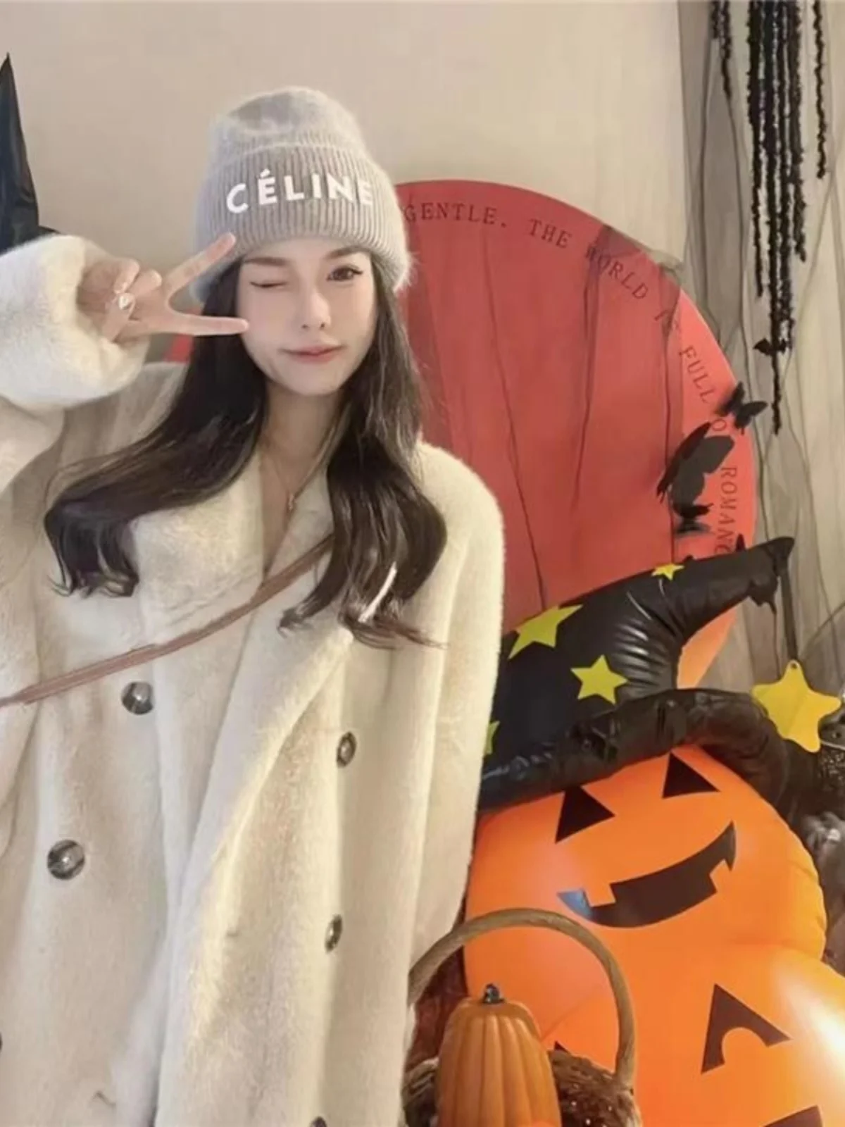 معطف طويل من Thiened مصنوع من الفرو المزيف من القطن معطف فرو صديق للبيئة بلون نقي دافئ من Busin Lady Sle