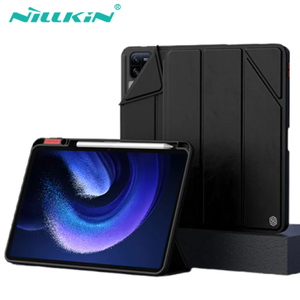 

For Xiaomi Pad 6 Pro Case NILLKIN Bevel Leather Case For Xiaomi Pad 6 Magnetic Back Cover Folding-angle Lens With Pencil Holder