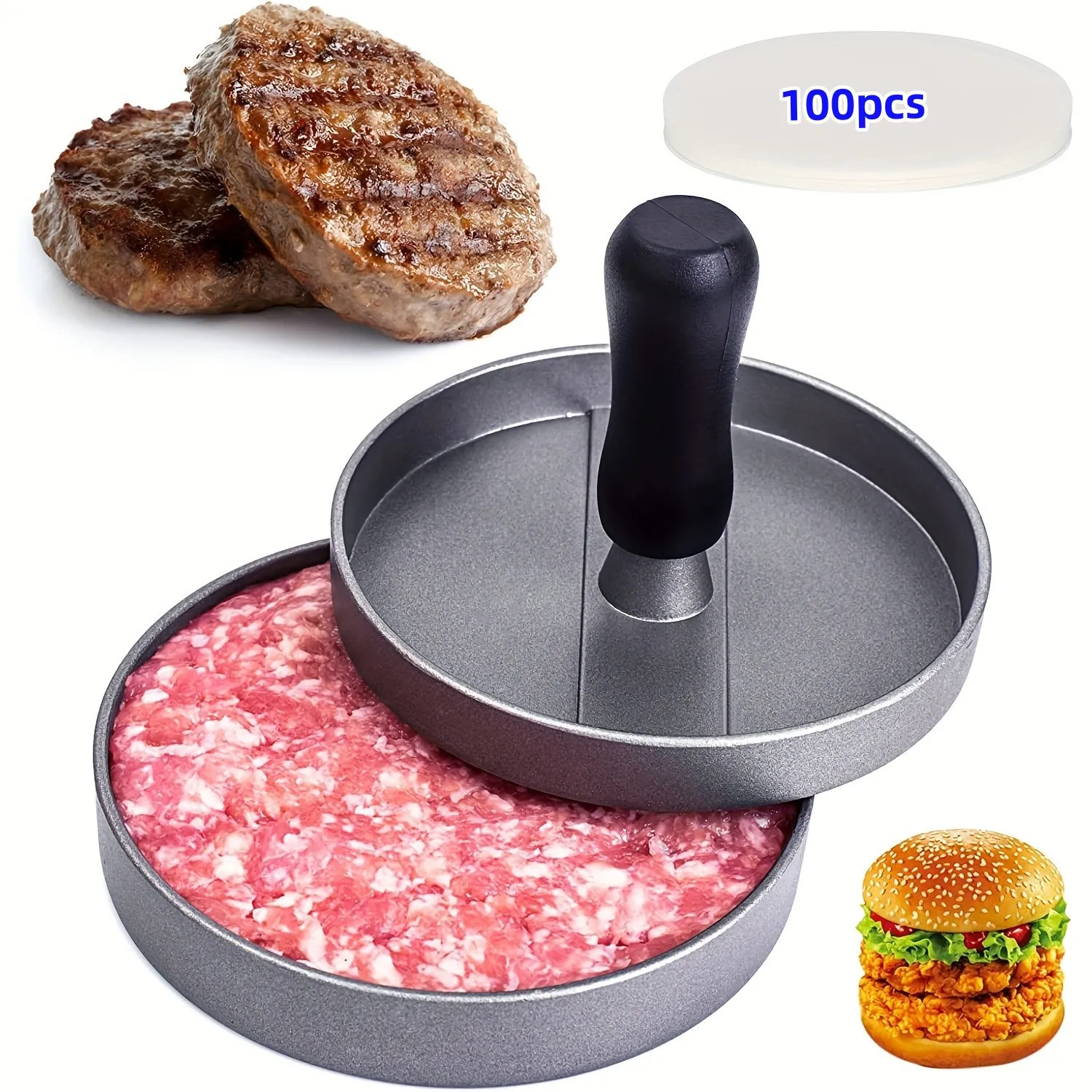 Prensa de hamburguesas antiadherente, machacador de carne, molde Circular para prensar carne, para Deli, cocina, barbacoa, parrilla