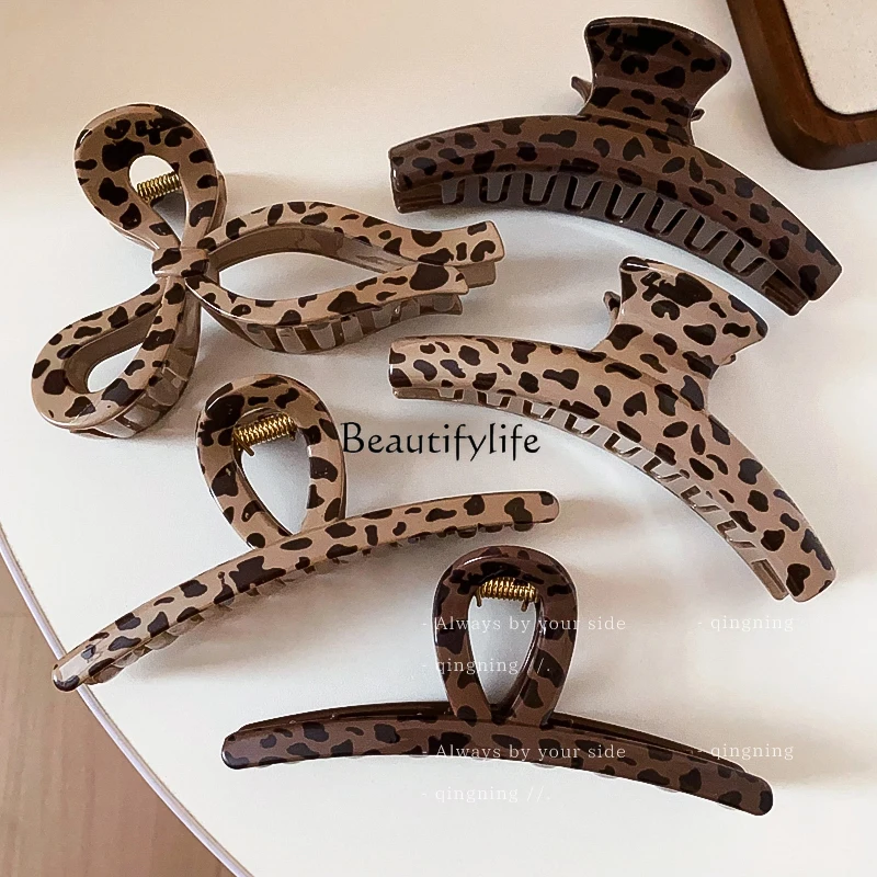 

Vintage leopard print large grab clip, advanced sense, back head disc hair shark clip