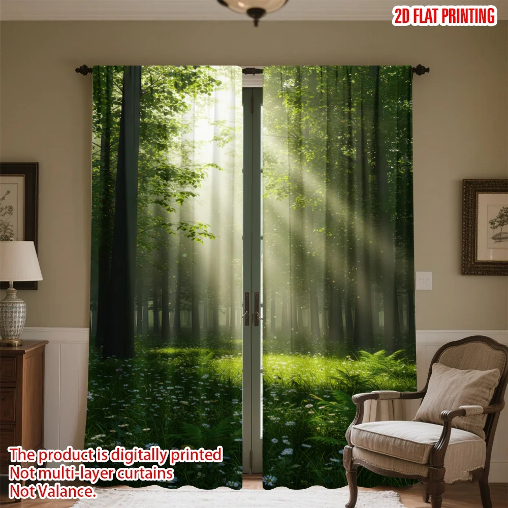 

2D flat printing 2pcs Party Curtains Sunlit Forest Glade Digital Printed Polyester Drapes Party Decorations Use for All Season
