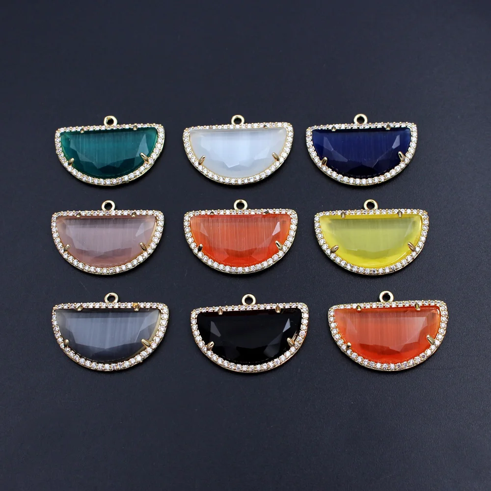 

6 шт., полукруги, полумесяц, лунный кулон с фианитом, черный, серый, белый, кошачий глаз, камень, подвески, сделай сам, женские висячие серьги, изготовление