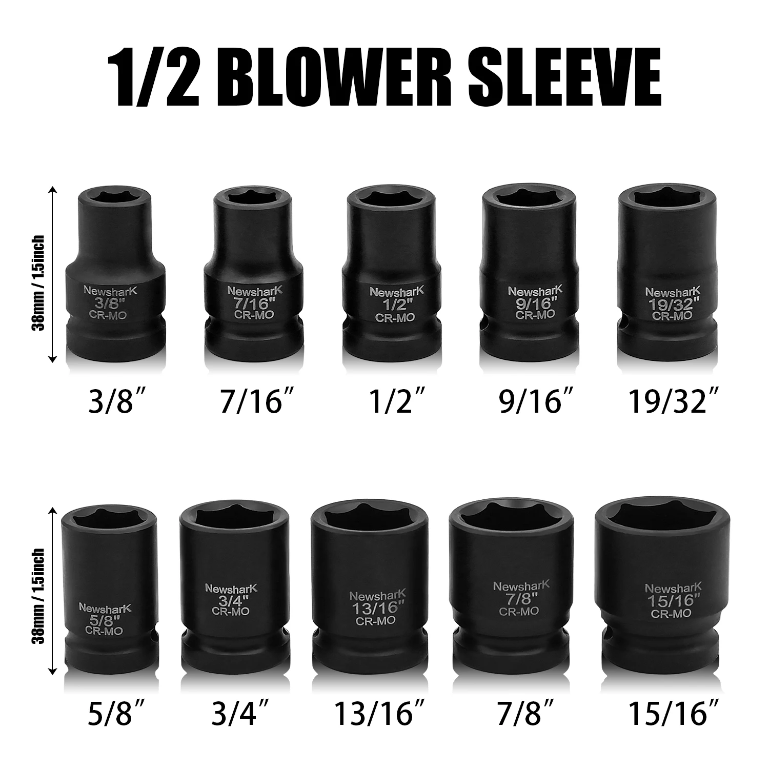 10 piece set 1/2 short air cannon socket auto repair socket set 3/8, 7/16, 9/16, 19/32, 5/8, 3/4, 13/16, 7/8, 15/16