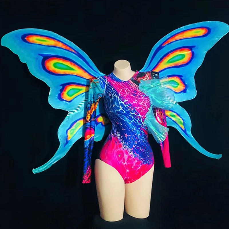 

Butterfly Rhinestone Stretch Jumpsuit Drag Queen Costume Nightclub Gogo Dancer Rave Outfit Dj Ds Pole Dancing Clothes