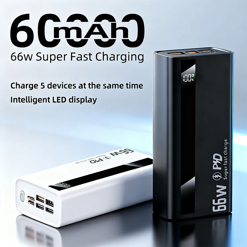 60000mAh Powerbank mit schnellem Laden und hoher Kapazität, 66W tragbares Ladegerät, Akku-Powerbank für iOS & Android, Ladestation für 5 Geräte, tragbare Stromversorgung für Camping, Reisen und