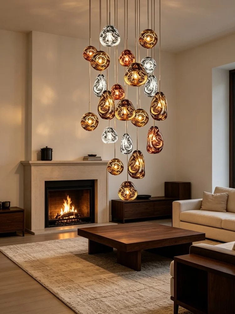 

Stairs 2026 Modern Nordic LED Glass Chandelier Loft Duplex Living Room Lamp Hotel Lobby Long Chandelier Home Decorative Lighting