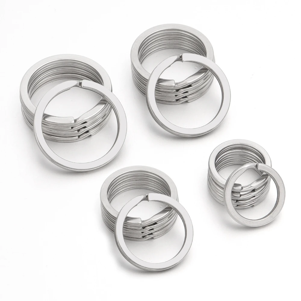 10 stücke Edelstahl Schlüssel ringe runde Schlüssel bund Schlüssel ring flache Schlüssel halter Split Ringe Schlüssel anhänger Zubehör für DIY Schmuck herstellung – Detail 7