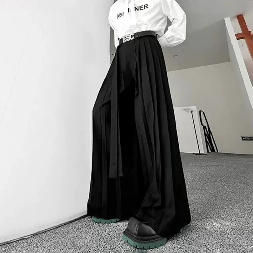 Y2k Gothic Dark Style Skirt Pants Pleated Double Ribbon Design Hakama Genderless Japanese Streetwear Samurai Pants Unisex 2024