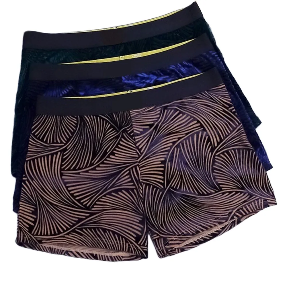 Men Retro Flocking Floral Printed Panties Ice Silk Boxer Trunks Underwear Elastic Casual Sports Man's Boxers Shorts