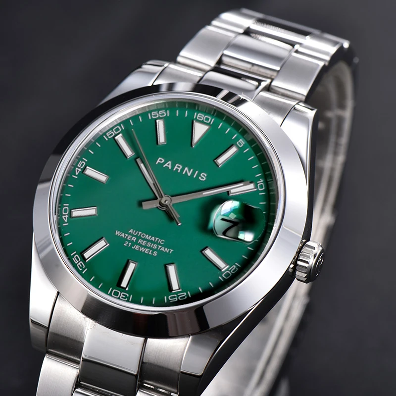 Fashion Parnis 39.5mm Green Dial Men Mechanical Watches Sapphire Crystal Miyota 8215 Automatic Men Watch relogios masculino 2024