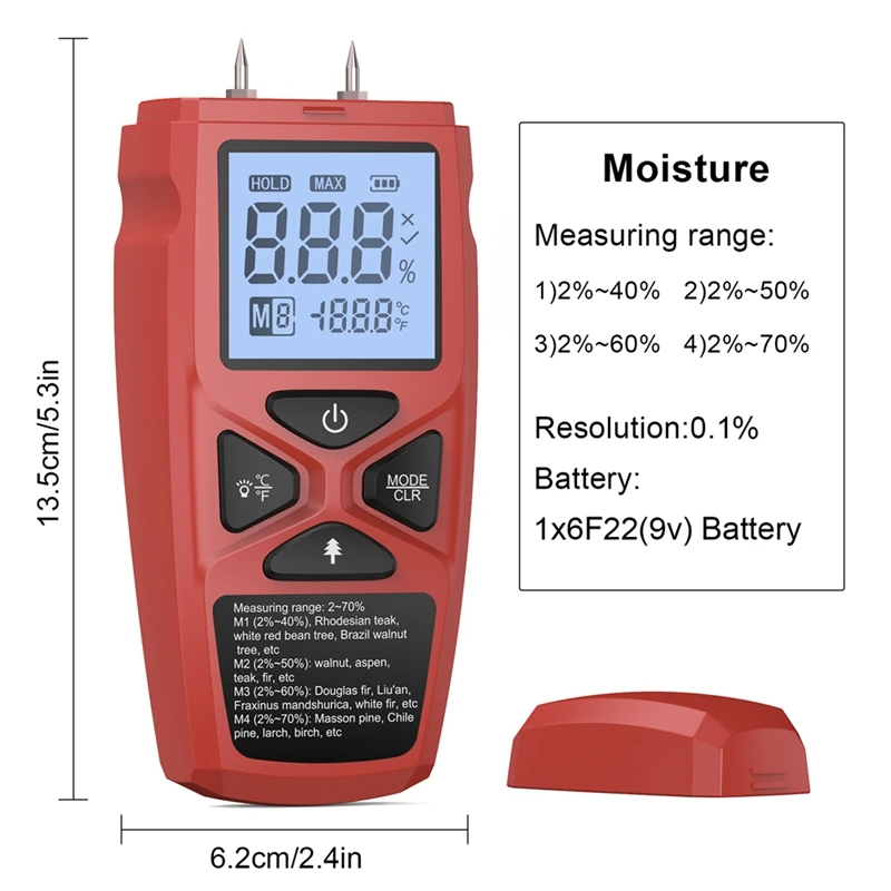Цифровой измеритель влажности древесины 0-99,9% Измеритель влажности древесины ЖК-дисплей Детектор влажности древесины Тестер влажности древесины