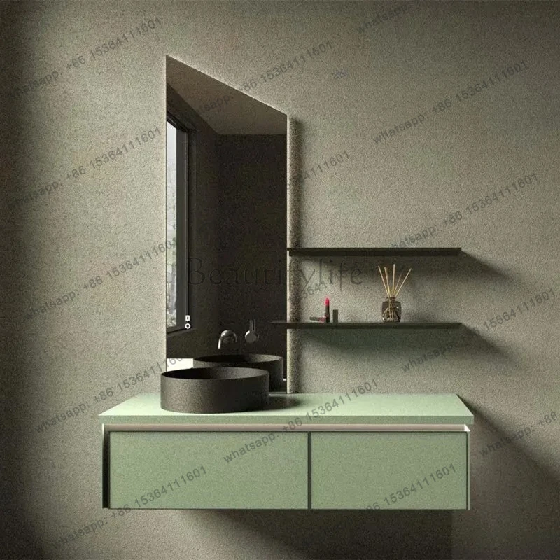 

Combinazione di mobili da bagno verdi Tavolo da lavabo italiano semplice e intelligente in legno massello con lastra di roccia