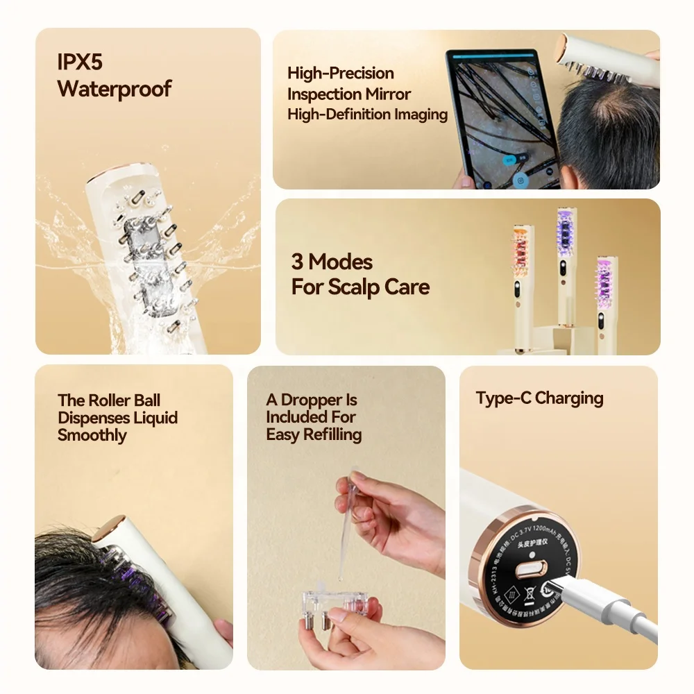 مدلك فروة الرأس الكهربائي علاج مدلك الشعر يعزز نمو الشعر زيت طبيعي فروة الرأس بصيلات الشعر اختبار مشط تدليك الرأس