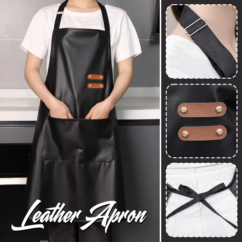 

Водонепроницаемый масляный фартук из искусственной кожи, фартуки шеф-повара для кухни, фартук с передним карманом, аксессуары для мытья посуды, фартуки