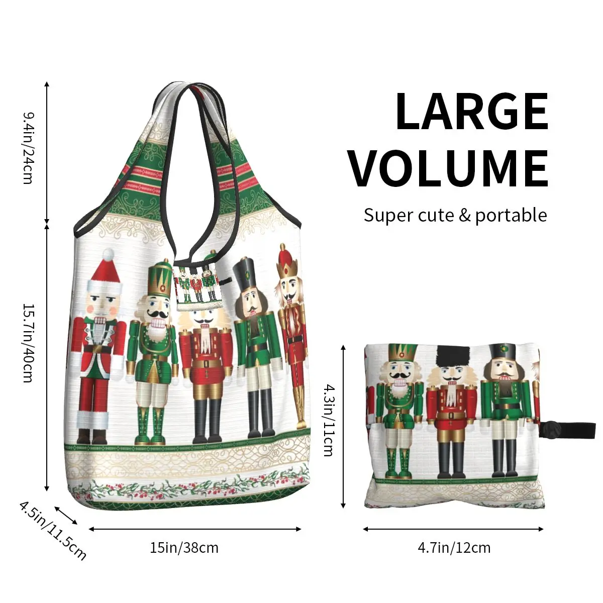 Funny Merry Christmas Nutcrackers Shopping Tote Bags Portable Nutcracker Soldier Doll Gift Groceries Shopper Shoulder Bag