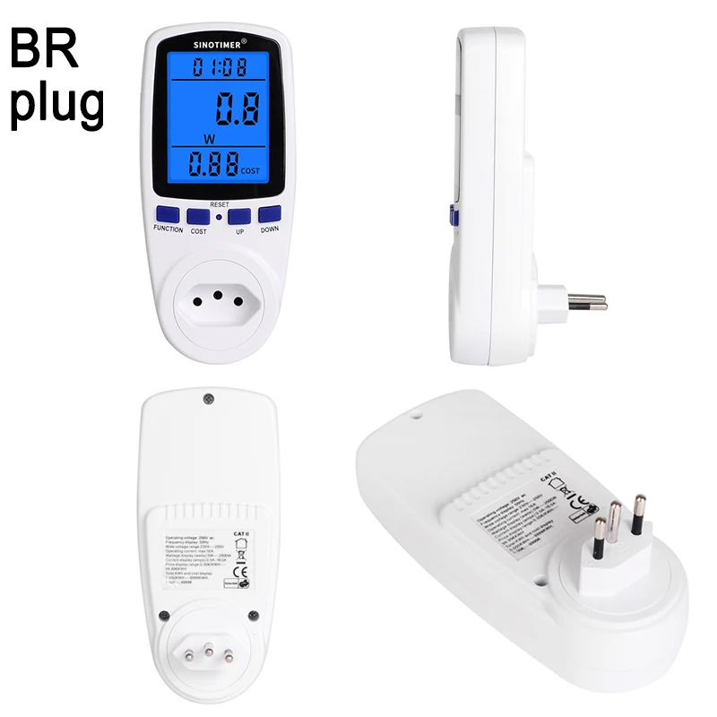 Brazil 4 Kinds Socket Plug Power Meter Energy Digital Wattmeter kWh Power Consumption Watts Electricity Analyzer Monitor AC 230V