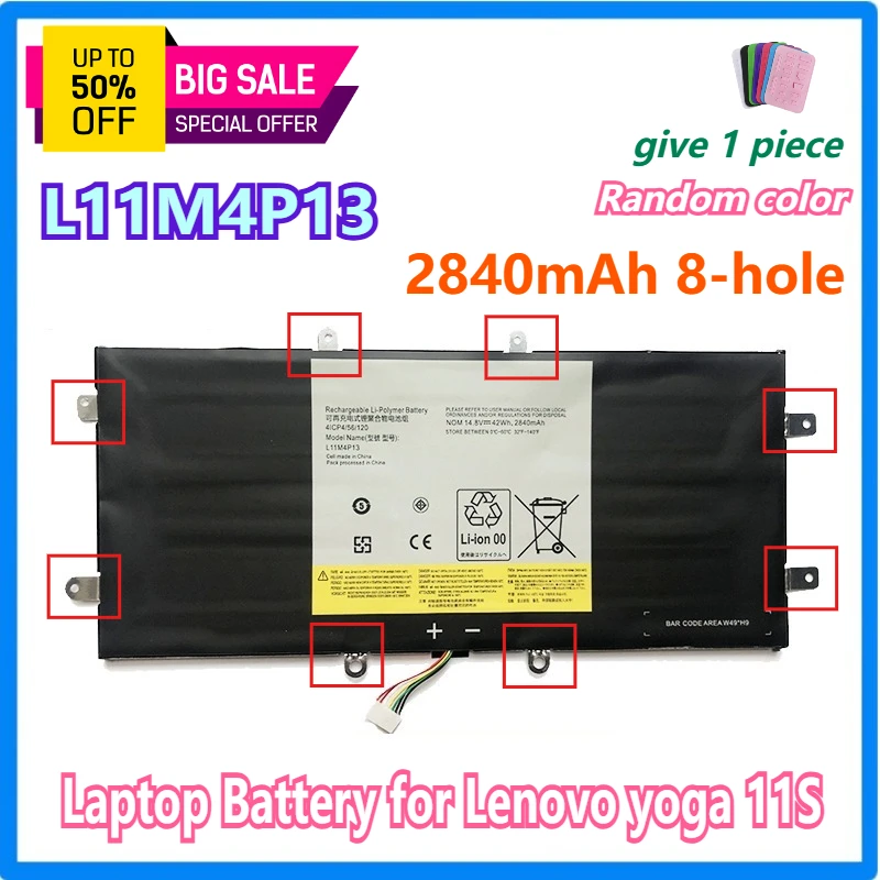 

L11M4P13 Новый аккумулятор для ноутбука Lenovo IdeaPad YOGA 11S с 8 отверстиями 4ICP4/56/120 14,8 В 2840 мАч 42 Втч