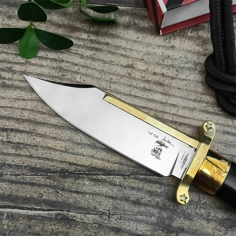 High Quality Military Portable Fixed Knife D2 Blade Ebony + Brass Handles Defense Tactical Knives Rescue Combat EDC Multitool