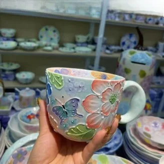 hirota-glazed-hand-painted-ceramic-coffee-cup-large-ear-floral-dance-ceramic-mug-gift-box-japanese-style-water-cup