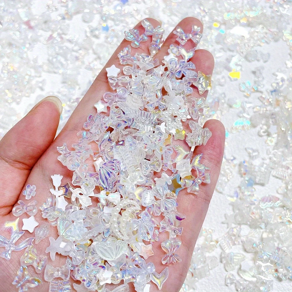 50pcs Resin Butterfly Nail Art Jewelry Bow Tie Streamer Wearing Nail Ice Through Hairpin Phone Case Decorations Diy Accessories