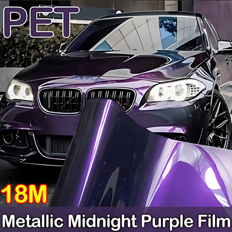 PET Metallic Midnight Purple 152cmx18m Vinyl Wrap Film Roll Self-Adhesive Car Wrap Foil Color Changing Film For Model S/3/X/Y