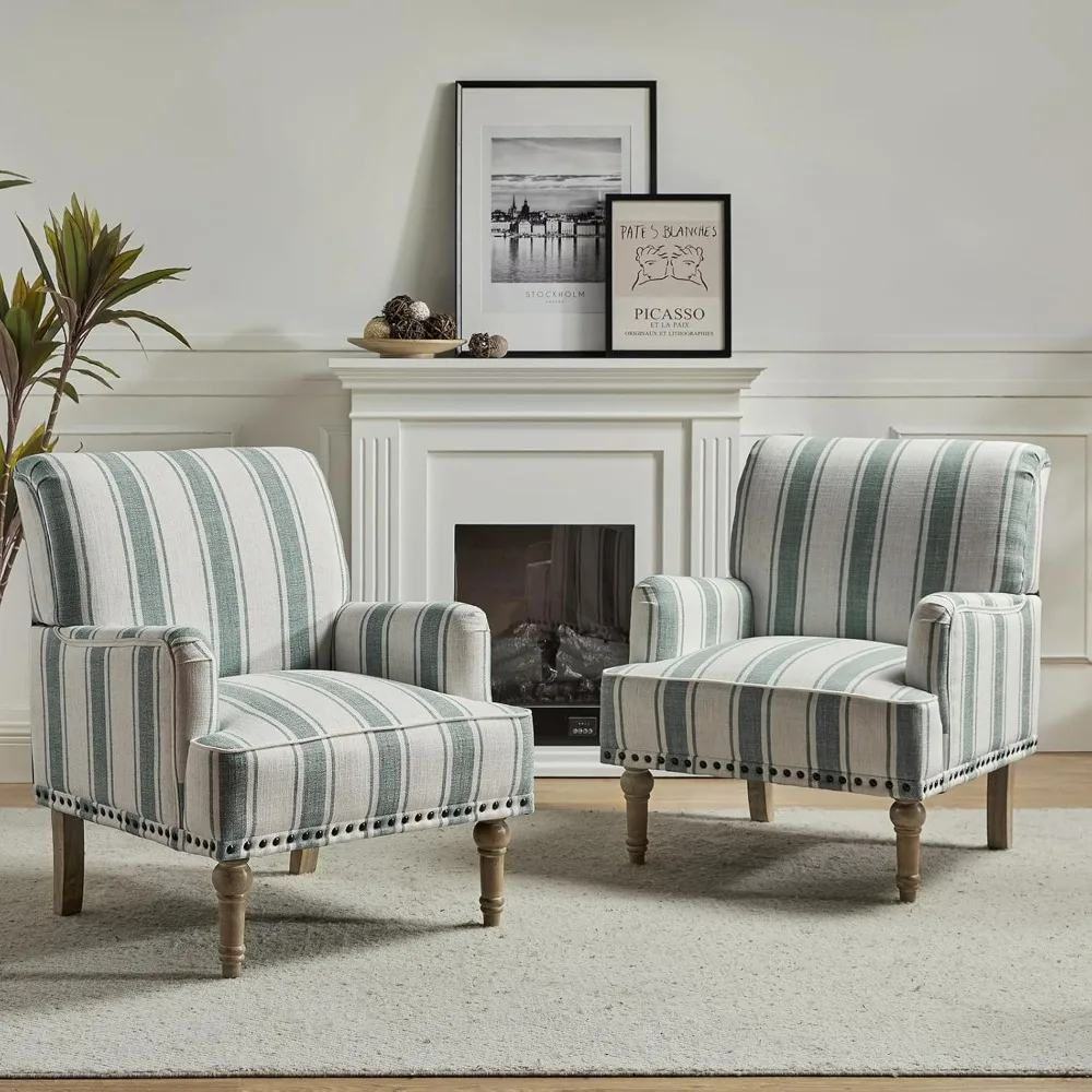 

Chairs for Living Room Blue) Armchair Comfortable Upholstered Accent Chairs for Living Room Bedroom(Stripe Pattern Armchairs