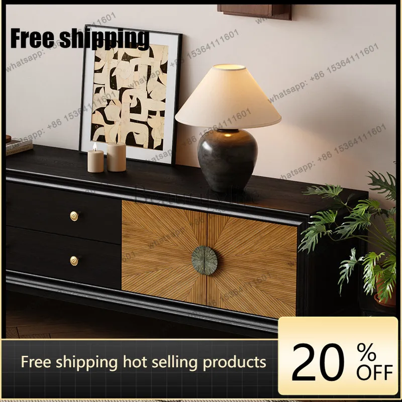 LD French retro solid wood TV cabinet medium antique storage cabinet