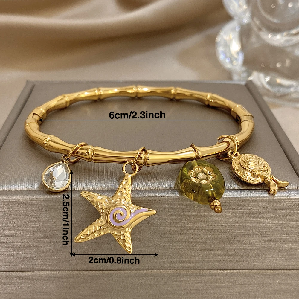 Y2k الشرير أساور استانليس ستيل جديد نجم البحر زهرة الاكريليك قلادة الخيزران الكفة الإسورة اليومية مقاوم للماء حُليات المجوهرات