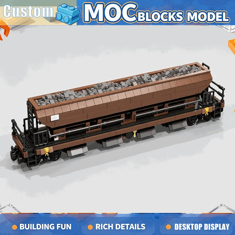 1156PCS Brown Eight Wheel Hopper Freight Wagon Building Blocks Railway Train Car Model DIY Assembly Creative Collection Display