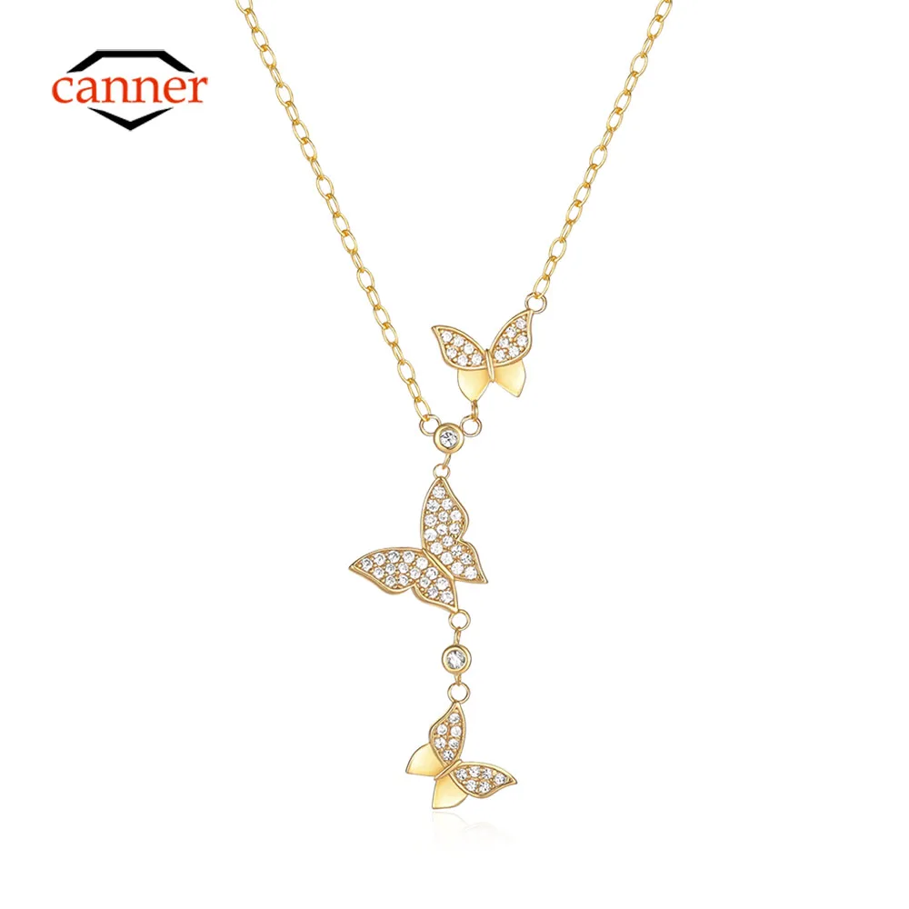 CANNER Butterfly Zircon 925 Sterling Silver Necklace For Women Classical Pendente Long Chain Wedding Jewels Luxury Fine Mom Gift